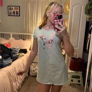 Victoria's Secret Light Blue Floral V-Print Tee Shirt Sleep Dress